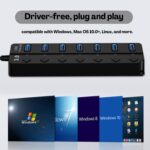 USB 3.0 Hub 7 Port Powered Extender with Individual Switches & LED Indicators | High Speed Multiport USB Hub for Laptop, Desktop, Mac, PC, USB Devices – 1.2m Cable - Image 5