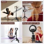 Selfie Stick Tripod Portable 50" Extendable Bluetooth Mobile Tripod with 360° Adjustable Holder, Phone Stand for Video Recording Shooting Vlogging YouTube Cooking, Black - Image 5