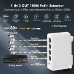 4 Port PoE Extender, 1 PoE in 3 PoE Out, IEEE802.3af/at PoE Powered Passthrough Switch, 100Mbps Ethernet, DIN Rail & Wall Mount - Image 3