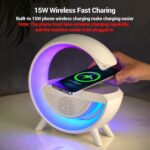 G Shape Bluetooth Speaker with 15W Wireless Charger, Rechargeable Multifunction Desk Lamp with Color Changing Light, FM Radio & AUX, Bedside Table Lamp for Home & Office - Image 6