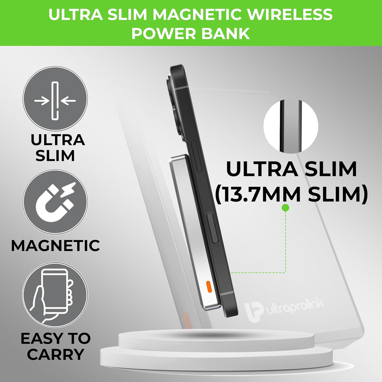 UltraProlink 10000 mAh Slimmest Wireless Magnetic Mag-Safe Power Bank | 22.5W Type C Port with PD-PPS Support | for iPhone Series 16,15,14,13 | Made in India |Silver|UM1124 | Juice-Up Mag 4 - Image 4