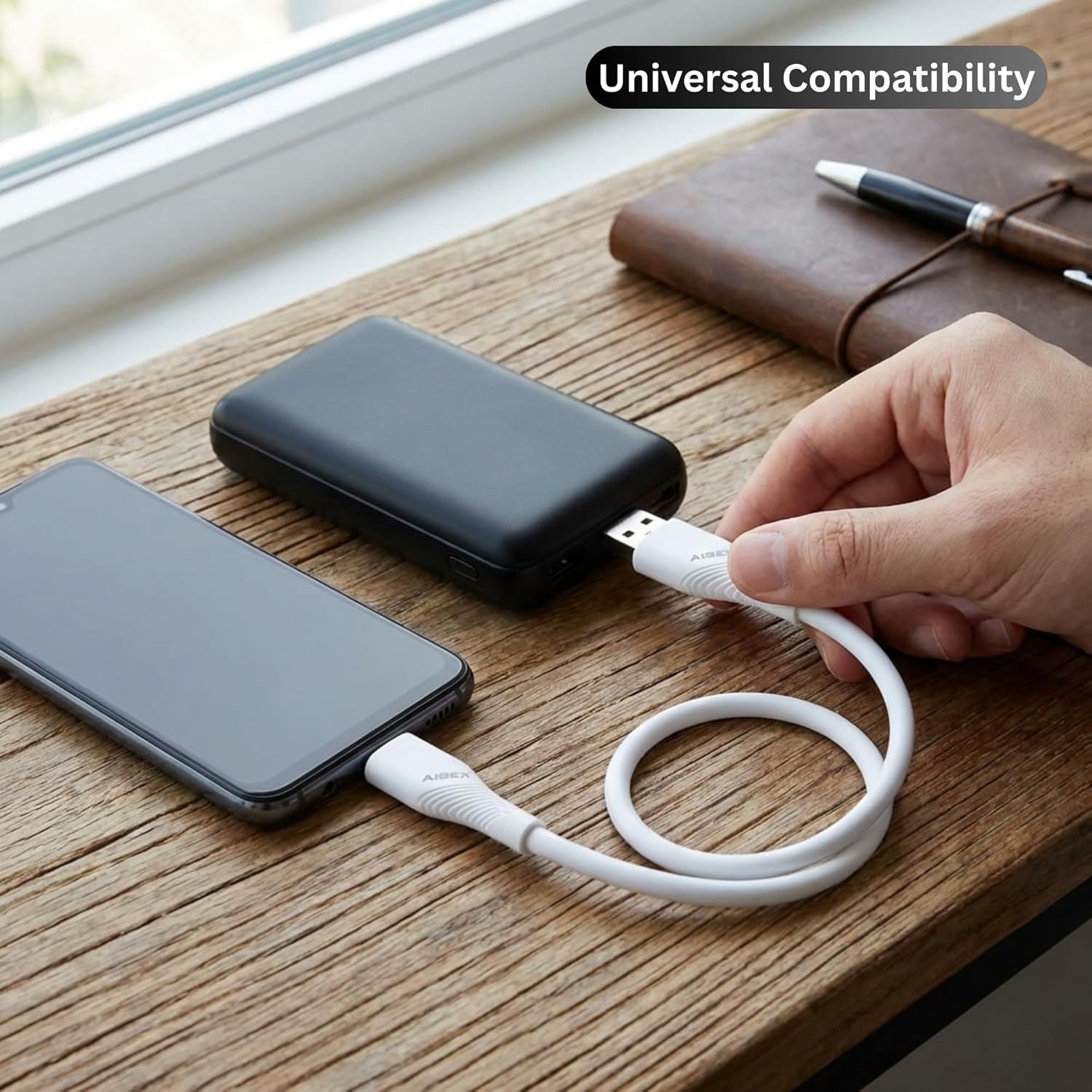 AIBEX USB-A to Type-C 20cm Powerbank Cable 3.4A Fast Charging & Data Sync Short Cord Compatible with Samsung, OnePlus, Xiaomi, Realme, Vivo, Oppo, Google Pixel, iPad, Tablets, Laptops, Travel (White) - Image 8
