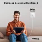 COSTAR Original Adapto 36W GaN Fast Charger Adapter QC PD Dual Port(USB + Type C), Fast Charger Compatible with Samsung Galaxy A15/M35/A35/A55/M05/M15/F15/M55, iPhone, Xiaomi, Vivio, Oppo, Android - Image 3