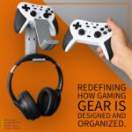 Retro Dual Gaming Controller & Headphone Stand Wall Mount with Cable Holder | Stick-On Adhesive No-Drill | ABS Organizer for Gaming Room & Desk | Includes Cleaning Wipes (Silver, Pack Of 1) - Image 4