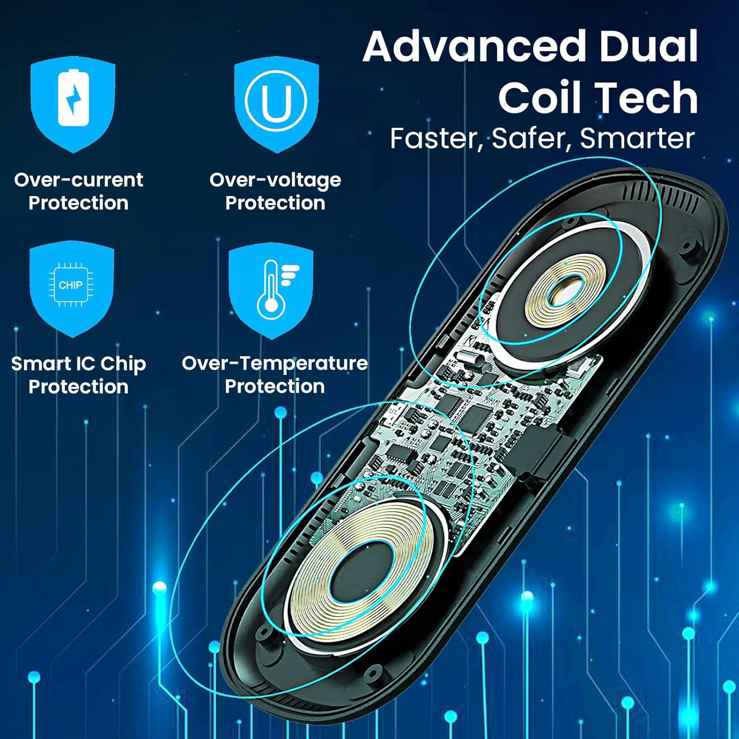 MOOSH Quick Charge Dual Wireless Charging Pad 25W Qi-Certified Charger Pad for Smart Phones Charge While Listening to Music, Streaming Videos, & Video Calls (Black) - Image 3