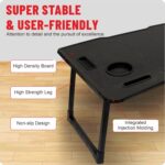 Besque Wood Smart Multipurpose Foldable Laptop Table with Cup Holder, Study Table, Bed Table, Breakfast Table, Foldable and Portable/Ergonomic & Rounded Edges/Non-Slip Legs (Black) - Image 5