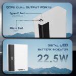 Tempt Fuel 10000mAH Power Bank 22.5W Fast Charging, Digital LED Display with Type C & USB | Chic & Compact | 2Way Port | All iPhone & Android Smartphones | QC + PD (White) - Image 5
