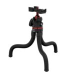 Amazon Basics Flexible Tripod with Hidden Phone Holder & Cold Shoe Mount | 360° Rotating Ball Head with Bubble Level | 1/4'' Magic Arm Universal Screw for Smartphones & Cameras | Red - Image 3