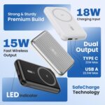 EVM EnMag 17 10000mAh Magnetic Wireless Power Bank, 22.5W Fast Charging, 15W Wireless Charging, Type-C & USB Output, Slim & Lightweight Portable Charger, Compatible with Android & iOS (EVM P0502-S) - Image 5