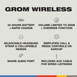 Skullcandy Grom Over-Ear Wireless Headphones for Kids, Volume-Limiting to 85dB + 45Hr Playtime + Rapid Charge Override Function, Adjustable Headband Strap & Collapsible Design- Black - Image 5