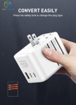 T Teclusive Gan 65w Universal Travel Adapter with Type C USB | International Worldwide Travel Charger Converter Multi Socket Plug with PD QC Super Fast Charging | 2000w - White - Image 5