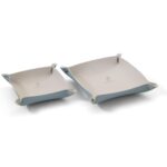 BLOOMAX® Premium Leather Desk Organizer Tray Combo | 20cm + 15cm Dual‑Tone Silver Catchall | Foldable Snap‑Corner Bedside Jewelry & Accessories Tray (Set‑2) - Image 4