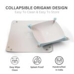 BLOOMAX® Premium Leather Desk Organizer Tray Combo | 20cm + 15cm Dual‑Tone Silver Catchall | Foldable Snap‑Corner Bedside Jewelry & Accessories Tray (Set‑2) - Image 5