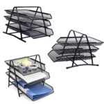 3-Tier Metal Mesh Document/Letter/A4 Size File Tray Organizer with Slidable Compartments - Black - Image 2