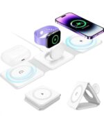 3-in-1 Compatible Magnetic Foldable Wireless Charger | 23W Fast Charging Stand for Phone 12–17 Series, Watch (All Series) Pod 2/3/Pro | Portable Charging Dock, Pearl White - Image 2