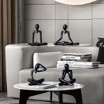 4pcs Decorative Abstract Thinker Men Statue showpiece Set | Home Decor Items|Premium PVC Modern Art showpiece for Home Decor Living Room Bedroom Bookshelf Desktop Table Office Gift (Black) - Image 2