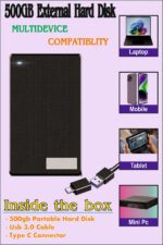 500GB Portable External 2-in-1 Type C & USB 3.0 High Speed Ultra Slim Hard Drive - Compatible with Laptop, PC, MAC, PS4, Xbox, iPad, Tablet, Mobile (Black) - 500GB Slim Compact Drive - Image 2
