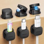 6 Pack Cable Management Cord Organizer,Magnetic Cable Clips-1s Lock,Rocoren Desk Adhesive Cord Cable Clip Wire Holder Keeper for Phone Charger Wire,Nightstand,Car,Office,Desktop Accessory,Black - Image 2