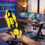 ASE GAMING Gold Series Ergonomic Gaming Chair Premium PU Leather, Adjustable Neck & Lumbar Pillow, 180 Degree Recline with Black Metal Base with 3 Years Warranty (Yellow) - Image 2