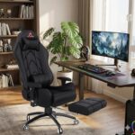 ASE GAMING Gold Series Ergonomic Gaming Chair with Footrest Premium PU Leather, Adjustable Neck & Lumbar Pillow, 180 Degree Recline with Black Metal Base (Black) - Image 2