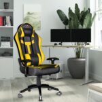 ASE GAMING Ranger Series Ergonomic Gaming Chair Premium PU Leather, Adjustable Neck & Lumbar Pillow, 180 Degree Recline with Black Metal Base (Yellow) - Image 2