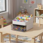 Amazon Basics 6-Compartment Desk Organiser with Drawer | 19.8 × 23 × 7.5 cm | White |Plastic | Desktop Storage for Stationery & Gadgets | Pack of 2 - Image 2