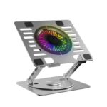 Amazon Basics Laptop Stand with Cooling Fan (Silver) | 360° Rotating Base | Adjustable Height & Angle | RGB Lights | Sturdy Aluminium Alloy | Fits Up to 15.6” Laptops & Tablets - Image 2