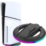 Ant Esports PS5 Slim Vertical Docking Station Stand for PS5 Slim Console Disc & Digital, PS5 Accessories-PS5 Slim Stand Base for PlayStation 5 Slim Consoles with RGB Light, USB Ports, Screw_Black - Image 2