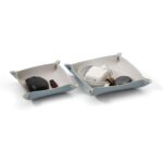 BLOOMAX® Premium Leather Desk Organizer Tray Combo | 20cm + 15cm Dual‑Tone Silver Catchall | Foldable Snap‑Corner Bedside Jewelry & Accessories Tray (Set‑2) - Image 2