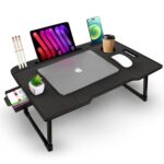 Besque Wood Smart Multipurpose Foldable Laptop Table with Cup Holder, Study Table, Bed Table, Breakfast Table, Foldable and Portable/Ergonomic & Rounded Edges/Non-Slip Legs (Black) - Image 2