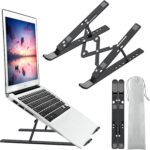 Black Laptop Stand for Desk Holder Computer Portable Foldable Adjustable Notebook Stands, Aluminium Metal MacBook Stand, Compatible with 10-15.6 Inch Laptops, iPad - Image 2
