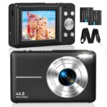 CAMKORY Digital Camera FHD 1080P 44MP Compact Camera 16X Digital Zoom Camera Small Easy Operation Image Stabiliser with 2 Batteries for Children Beginners Boys Girls Black - Image 2