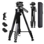 Camera Tripod 188cm/74inch,Aluminium Lightweight Tripod with Mobile Phone Holder Mount & Carry Bag, 360 Degree Head for Smartphone, GoPro, Cameras(Black) - Image 2