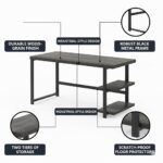 Computer Desk with Storage Shelves, 53 x 23.6 Inch Large Office Table, Grey Wood Top, Black Metal Frame, Industrial Style,Home| Living Room | Gaming Desk - Image 2