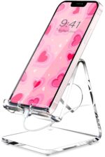 Crpich Acrylic Cell Phone Stand, Portable Phone Holder, Clear Phone Stand for Desk, Compatible with Phone16 15 14 13 Pro Max Mini 12 11 SE, Switch, Android Smartphone, Pad, Tablet, Desk Accessories - Image 2