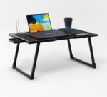 Cubiker Engineered Wood Multipurpose Foldable Laptop Table with Cup Holder | Table Home Study Writing Table, Foldable and Portable/Ergonomic Edges (Black - 60[L] X 40[W] X 24[H] Cm) - Image 2
