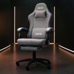 DROGO Throne Ergonomic Gaming Chair with Linkage Armrest, Footrest, Adjustable Seat & Fabric | Computer Chair with Head & Massager Lumbar Support Pillow | Home & Office Chairs with Recline (Grey) - Image 2