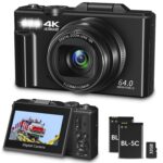Digital Camera for Photography, WiFi 64MP 4K Vlogging Camera for YouTube, 3" 180° Flip Screen 18X Digital Zoom Compact Vlog Travel Cameras with 32GB TF Card & 2 Batteries, Black - Image 2
