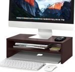 Dime Store Wooden Monitor Stand with Storage Organizer for Desk, Tables, Office, Home, Studio, Study Table | Desktop Ergonomic Monitor Stand Riser (Medium, Brown) - Image 2
