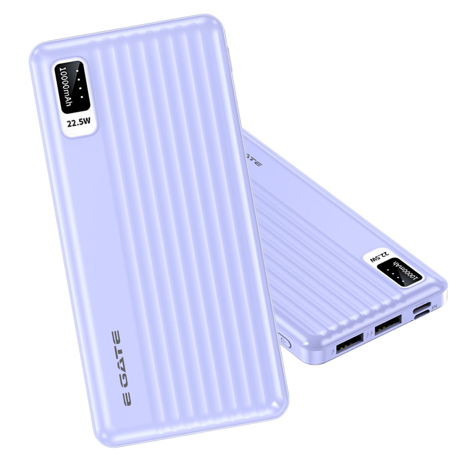 E GATE 102B Powerbank | 10000mAh | 22.5W Fast Charging | QC + PD | Dual Input Port : Type C & Micro USB | Triple Output Port : 2X USB & Type C | LED Indicator| for All iPhone & Android (Lavender) - Image 2