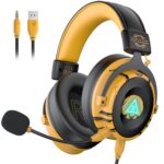 EKSA E900 Pro Yellow Gaming Wired Over Ear Headphones with Virtual 7.1 Surround Sound, Noise Cancelling with Mic & Led, Compatible with PC, PS4, PS5, Xbox One (Yellow) - Image 2