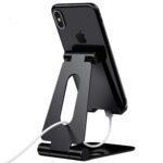 ELV Aluminum Adjustable Mobile Phone Foldable Holder Tabletop Stand, Dock Mount for All Smartphones, Tabs, Kindle, iPad (Black) - Image 2