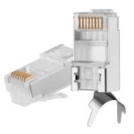 FEDUS 4 PCS RJ45 Cat7 & Cat6A Crimping Connectors plug, 50U Nickel Plated 3 Prong Shielded FTP/STP External Ground for 23 AWG (0.573mm) Network Cable, Metal Shielded, RJ45 8P8C Modular Plug - Image 2
