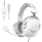 FIFINE USB PC Gaming Headset with 3.5mm Audio Jack, Detachable Microphone, 7.1 Surround Sound, Volume Control, Streaming Over-Ear Wired Headphones for Computer, PS5, Controller, Xbox-H9 White - Image 2
