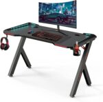 Fiery-Fox Gaming Desk, Computer Desk with Carbon Fiber Surface, Computer Table, Workstation, Home Office Desk with Cup Holder, Headphone Holder and RGB Lights (120 L x 60 W x 75 H CM) - Image 2