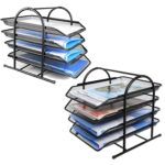 File Desk Organizer,2-Pack 4-Tier Metal Mesh File/Documents/Letters/A4 Size Files Rack with slidable compartments - Black - Image 2