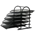 File Desk Tray, 5-Tier Sliding Shelf Countertop Metal Mesh File/Documents/Letters/A4 Size Files Rack Organizer With Slidable Compartments - Black - Image 2