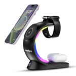 Frontech Magnetic Mobile Holder with 3-in-1 Wireless Charger Stand for Mobile, Smartwatch & Earbuds | RGB Touch Light | 360° Rotatable | ABS + Silicone Build | 1-Year Warranty - Image 2