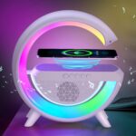 G Shape Bluetooth Speaker with 15W Wireless Charger, Rechargeable Multifunction Desk Lamp with Color Changing Light, FM Radio & AUX, Bedside Table Lamp for Home & Office - Image 2