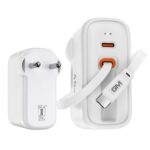 GM G+ 45W Type C All in One Travel Adapter with 70 CM Retractable Cable | GaN Technology Super Fast Charger for Mobile & Laptop | Compatible with All Type C Device & iPhone 16, 15, MacBook - White - Image 2